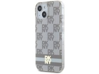 Capa MagSafe DKNY IML com estampa xadrez monocrom�tica e listras para iPhone 15/14/13 - bege