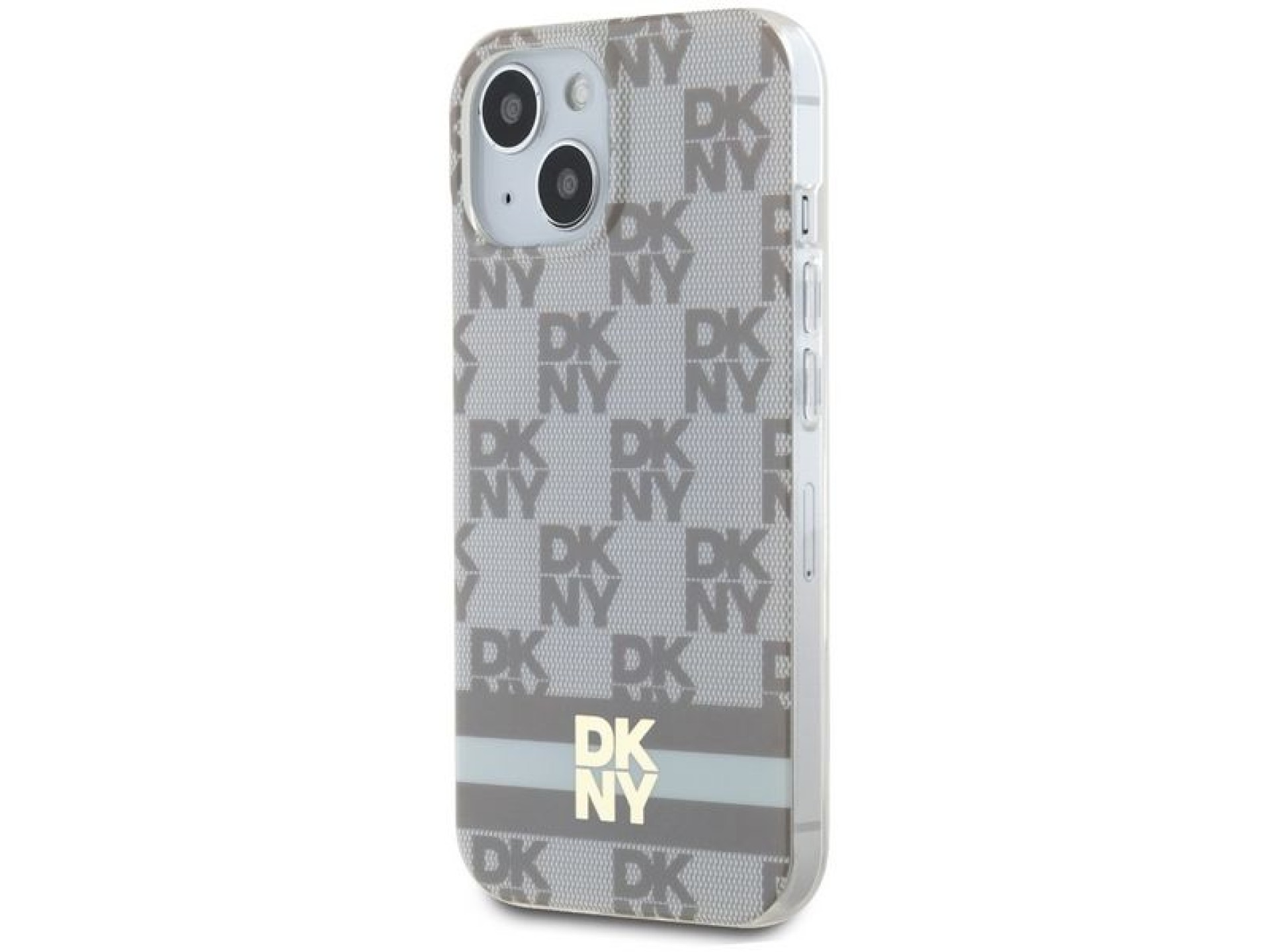 Capa MagSafe DKNY IML com estampa xadrez monocromática e listras para iPhone 15/14/13 - bege
