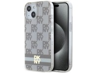 Capa MagSafe DKNY IML com estampa xadrez monocrom�tica e listras para iPhone 15/14/13 - bege