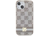 Capa MagSafe DKNY IML com estampa xadrez monocrom�tica e listras para iPhone 15/14/13 - bege