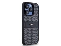 Capa DKNY em couro com estampa Mono Stripe e logo metálico para iPhone 15 Pro Max - preta Capa DKNY em couro com estampa Mono Stripe e logo metálico para iPhone 15 Pro Max - preta