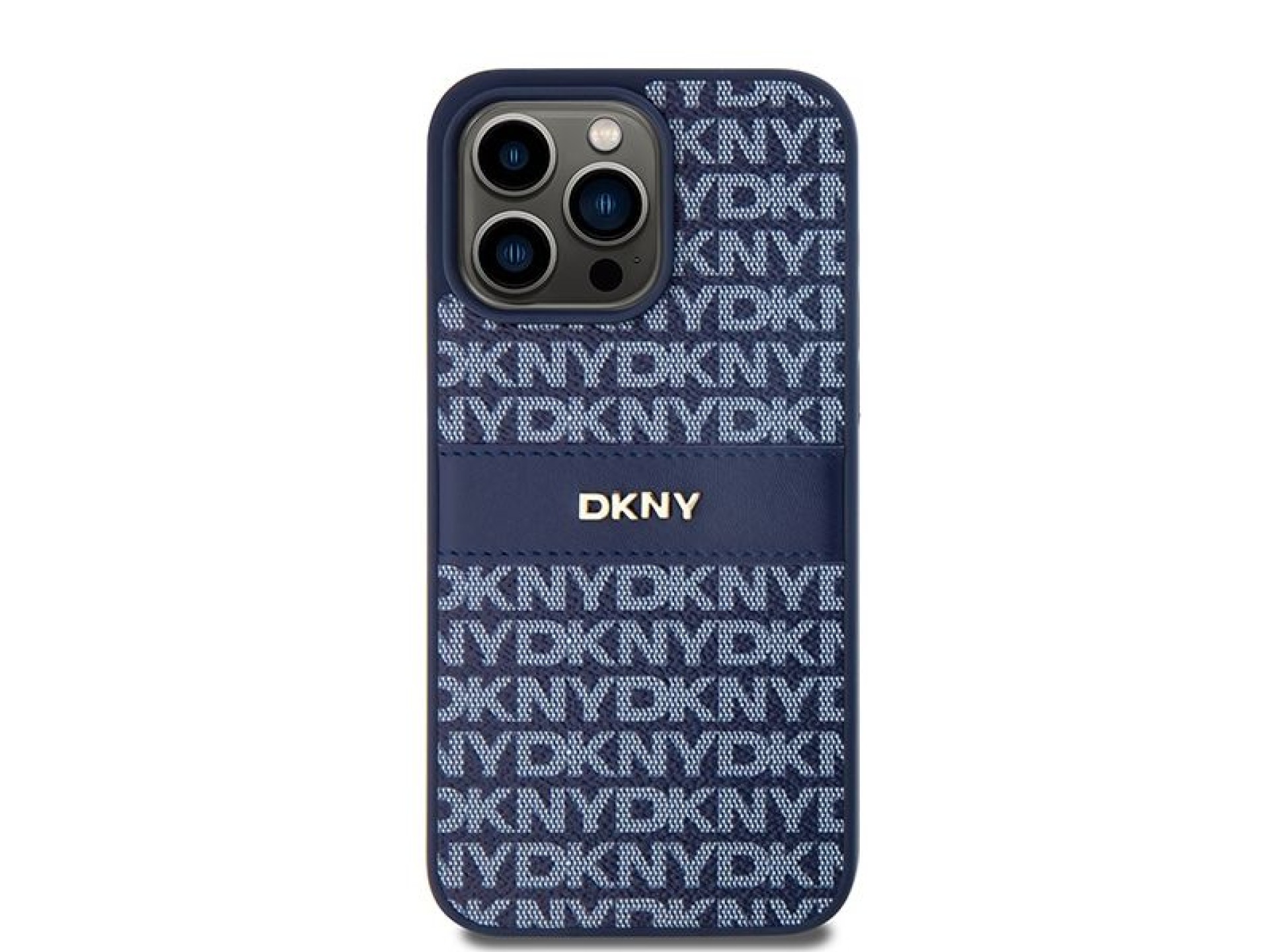 DKNY Leather Mono Stripe & Metal Logo case for iPhone 15 Pro Max - blue