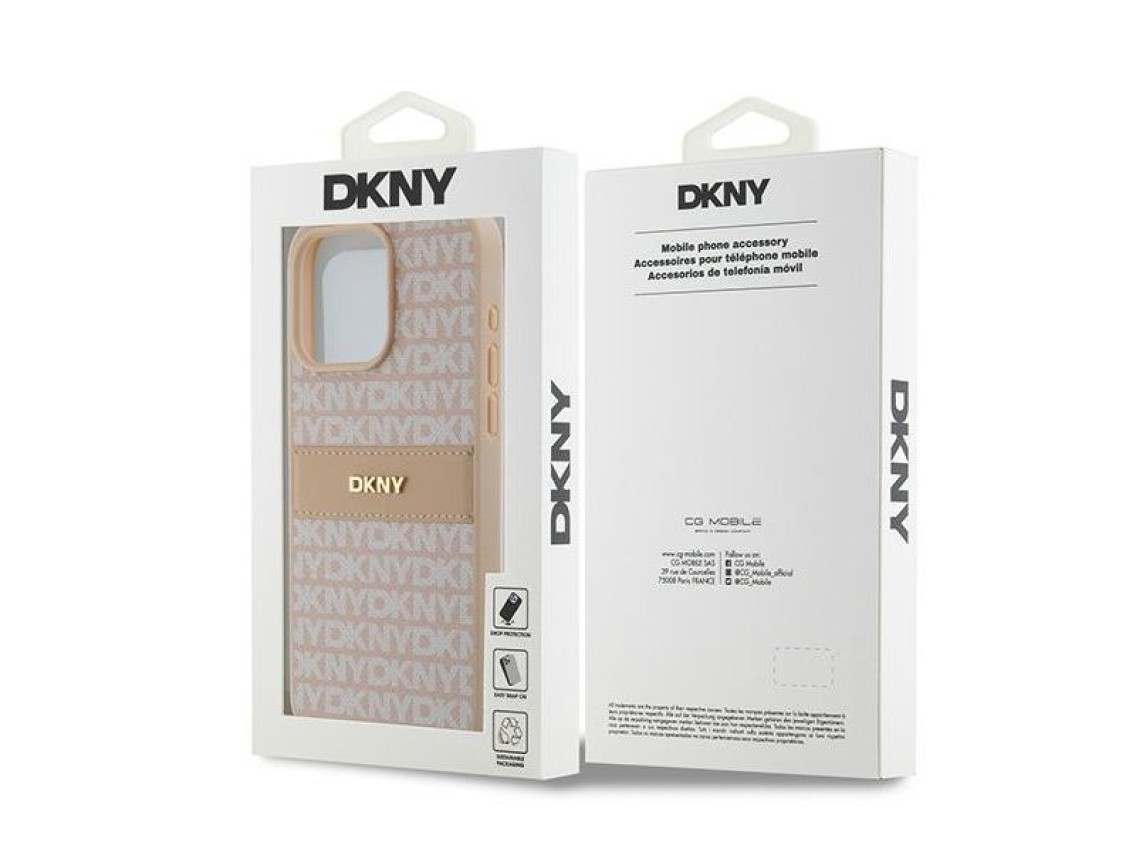 DKNY Leather Mono Stripe & Metal Logo case for iPhone 15 Pro Max - pink