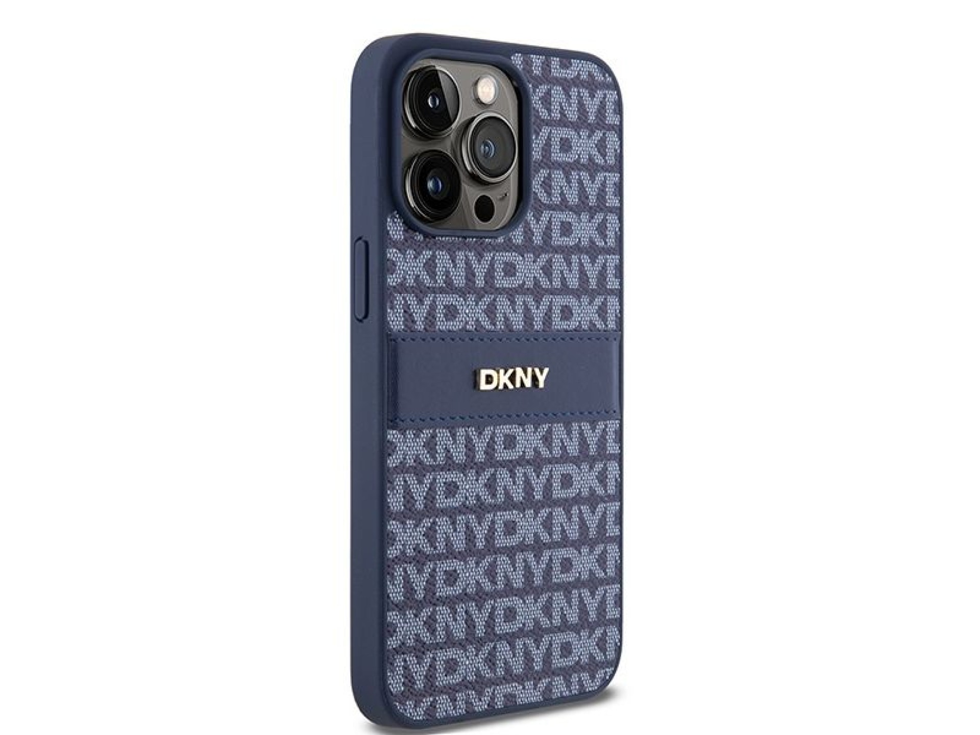 DKNY Leather Mono Stripe & Metal Logo case for iPhone 15 Pro Max - blue