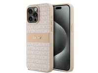 DKNY Leather Mono Stripe & Metal Logo case for iPhone 15 Pro Max - pink DKNY Leather Mono Stripe & Metal Logo case for iPhone 15 Pro Max - pink
