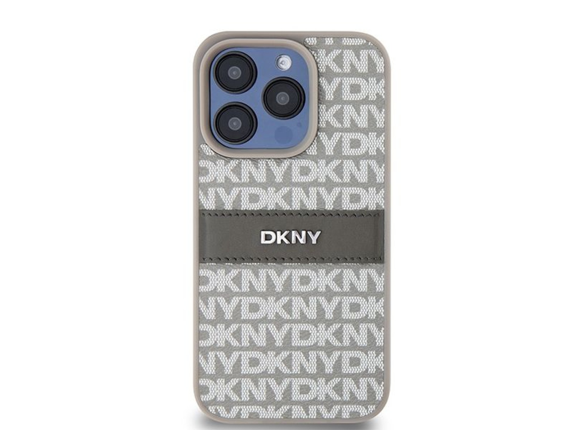 DKNY Leather Mono Stripe & Metal Logo case for iPhone 15 Pro Max - beige