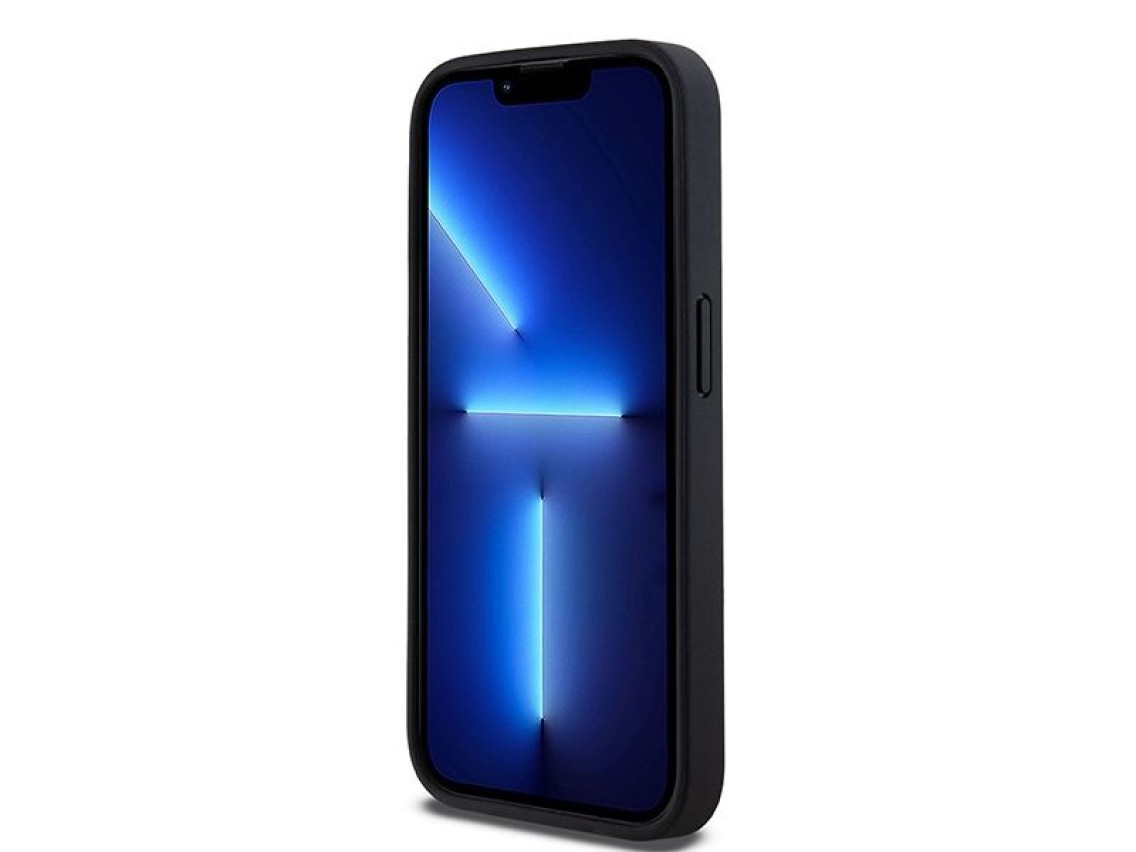 Capa DKNY em couro com estampa Mono Stripe e logo metálico para iPhone 15 Pro Max - preta