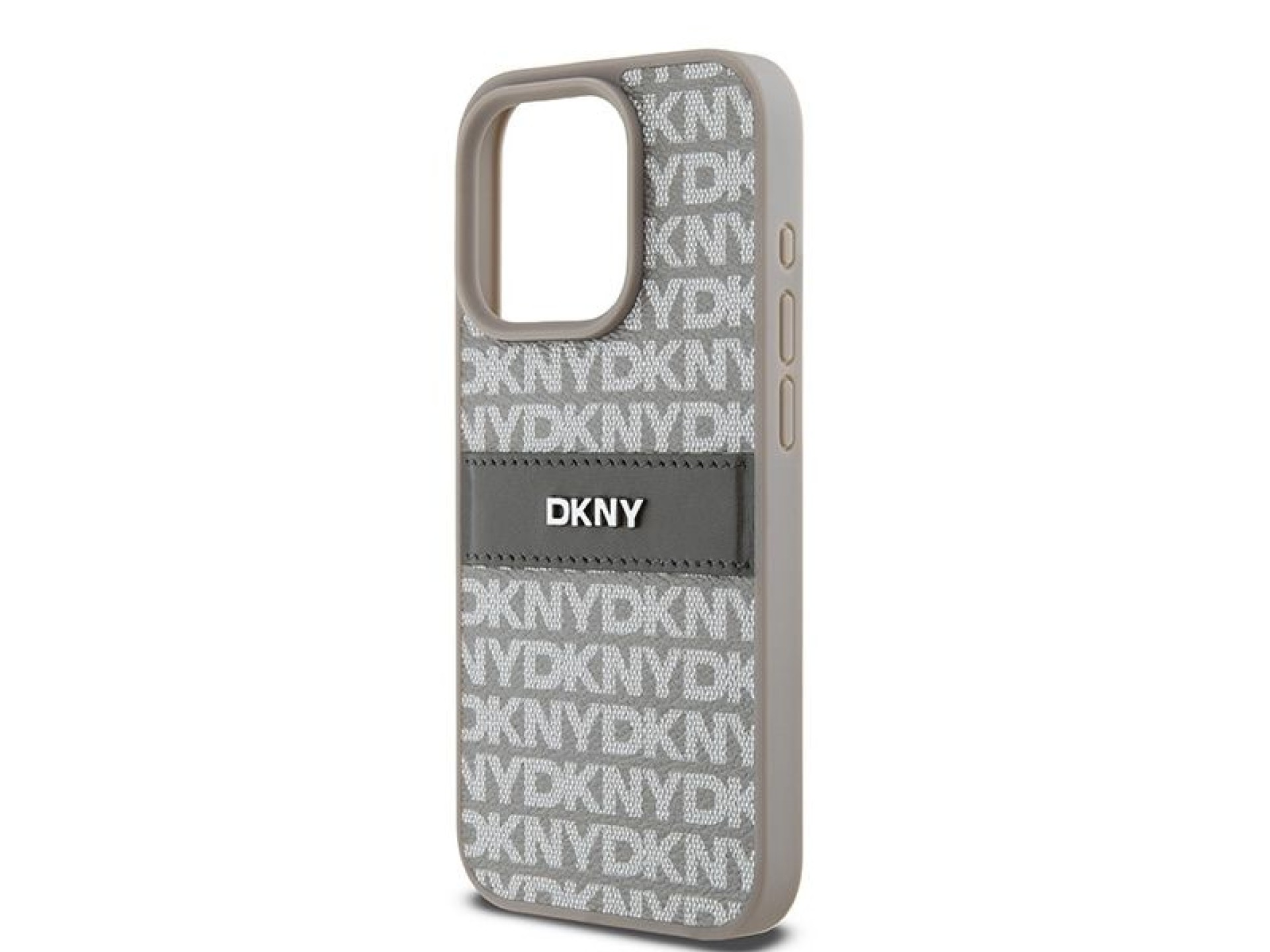 DKNY Leather Mono Stripe & Metal Logo case for iPhone 15 Pro Max - beige