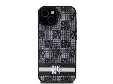 Capa DKNY em couro com estampa xadrez monocrom�tica e listras para Samsung Galaxy S24+ - preta
