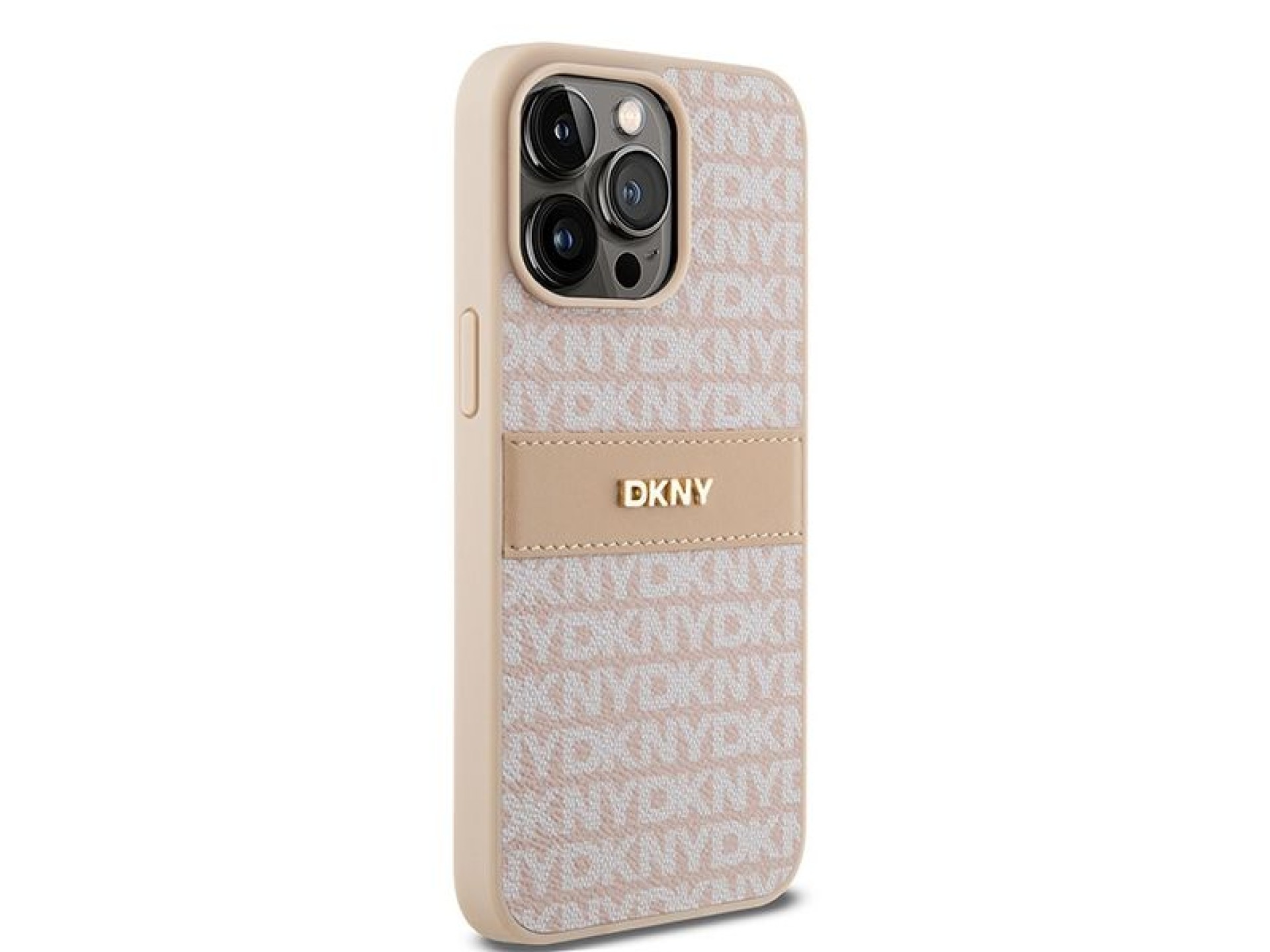 DKNY Leather Mono Stripe & Metal Logo case for iPhone 15 Pro Max - pink