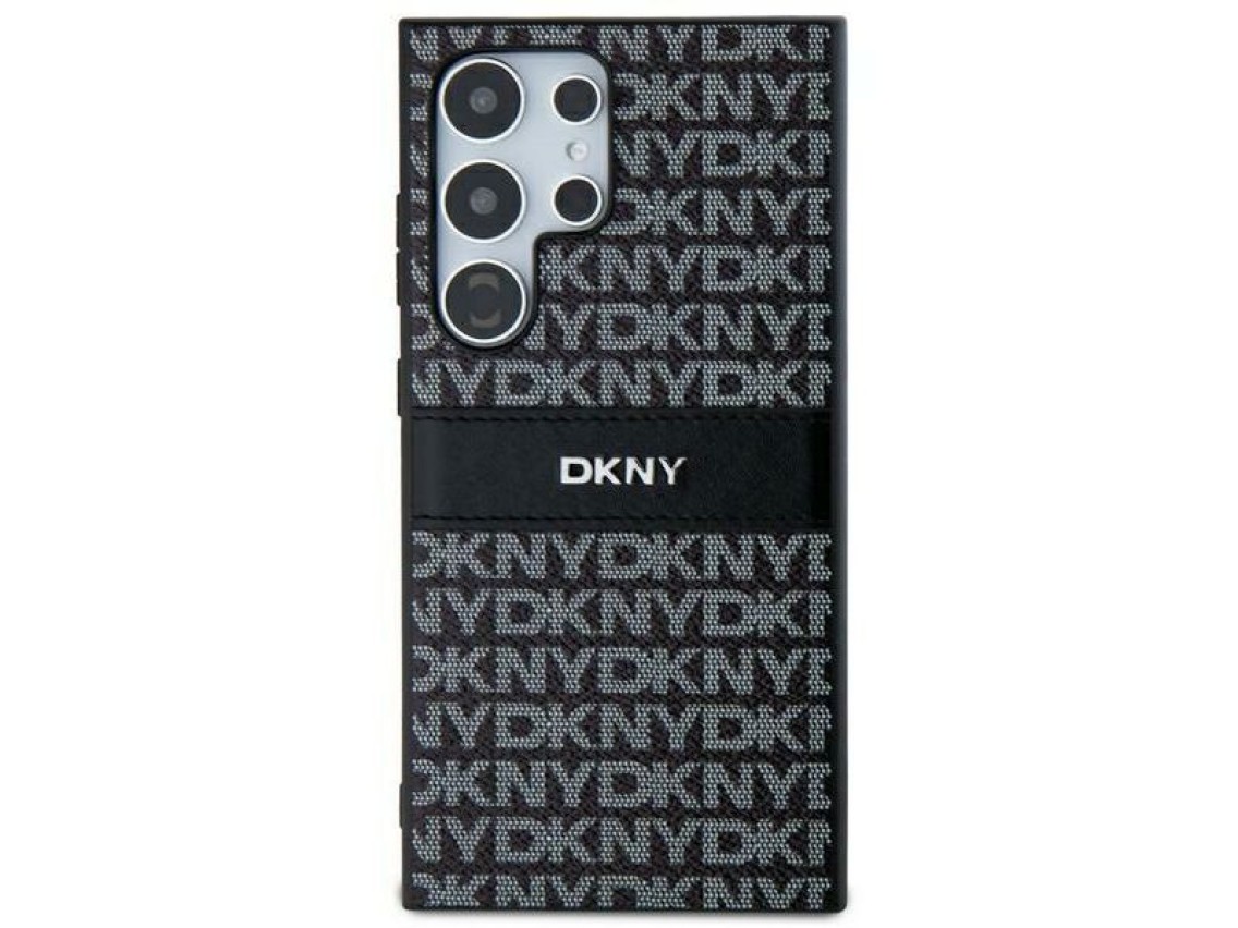 Capa DKNY em couro com estampa Mono Stripe e logo metálico para Samsung Galaxy S24 Ultra - preta