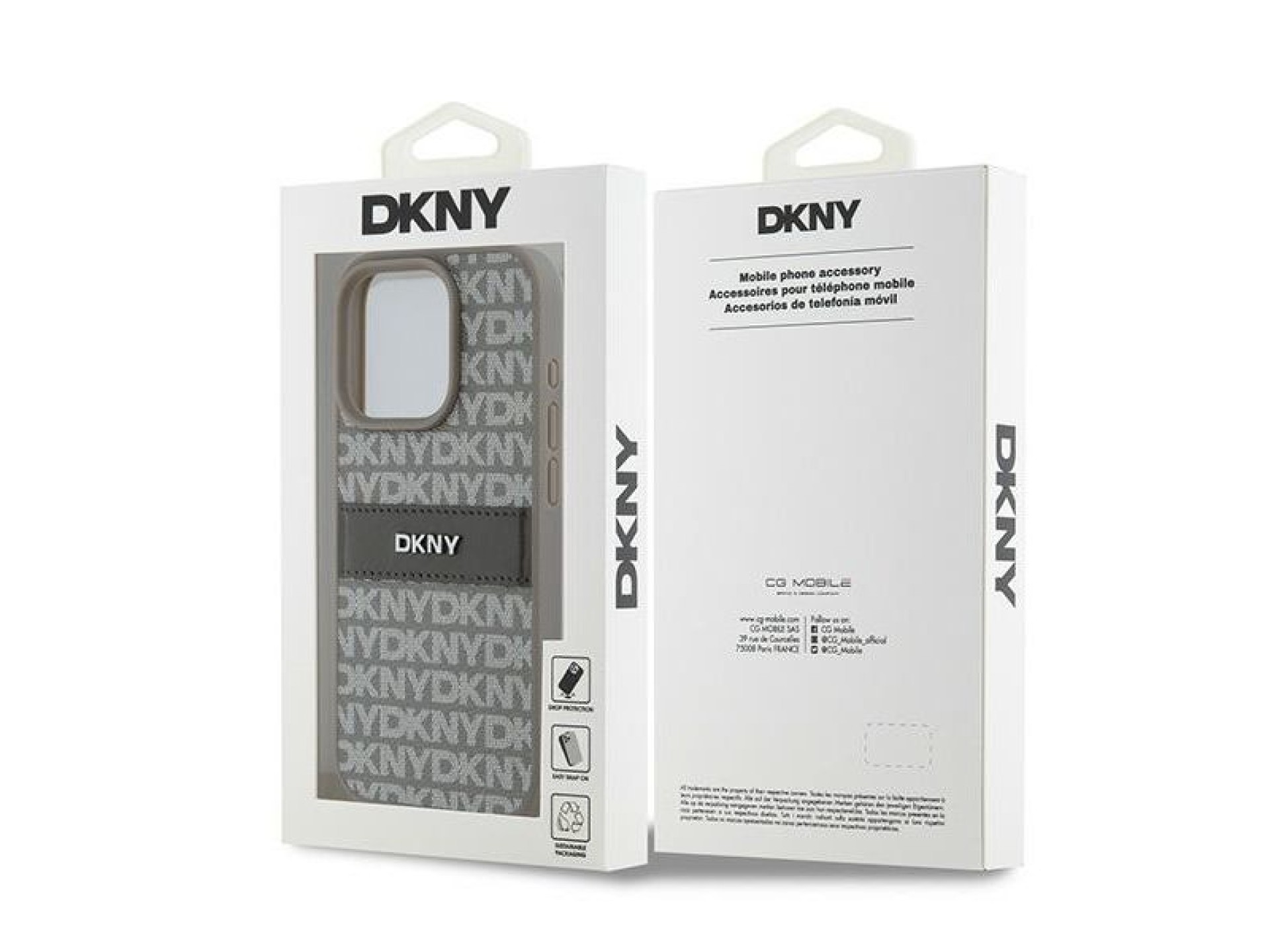 DKNY Leather Mono Stripe & Metal Logo case for iPhone 15 Pro Max - beige