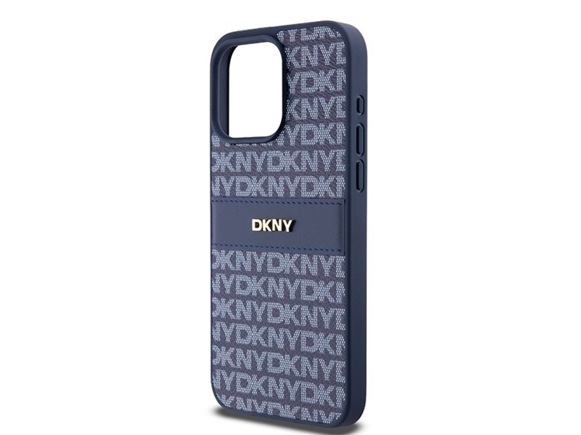 DKNY Leather Mono Stripe & Metal Logo case for iPhone 15 Pro Max - blue
