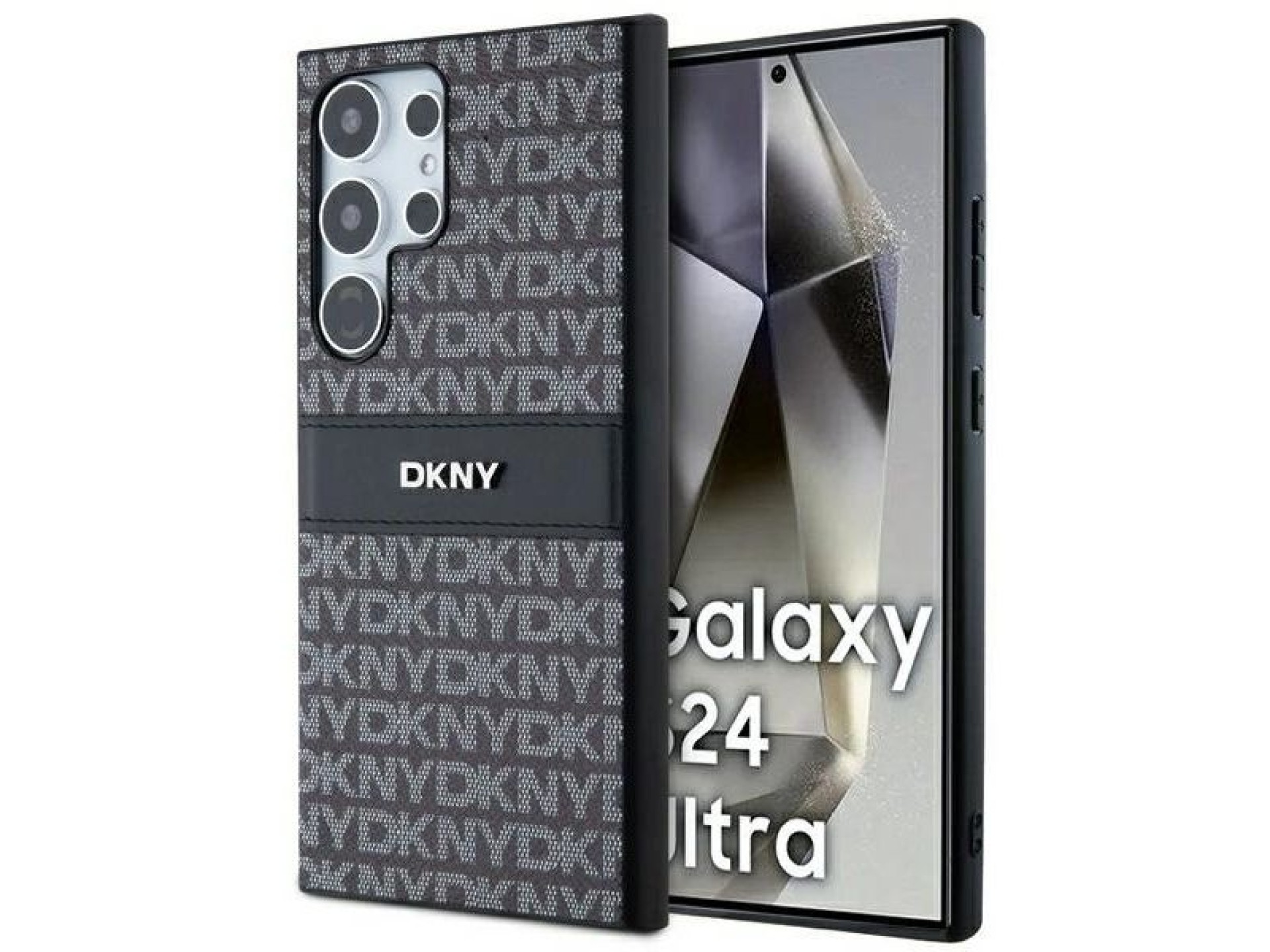 Capa DKNY em couro com estampa Mono Stripe e logo metálico para Samsung Galaxy S24 Ultra - preta