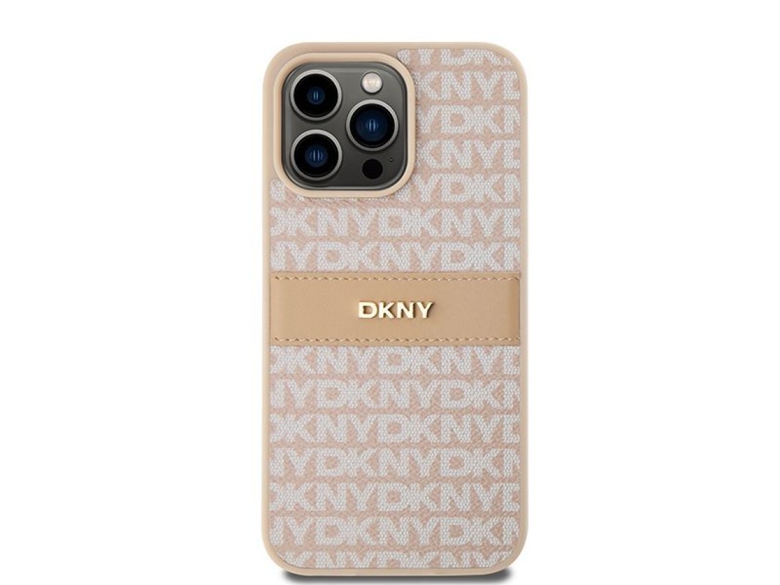 DKNY Leather Mono Stripe & Metal Logo case for iPhone 15 Pro Max - pink