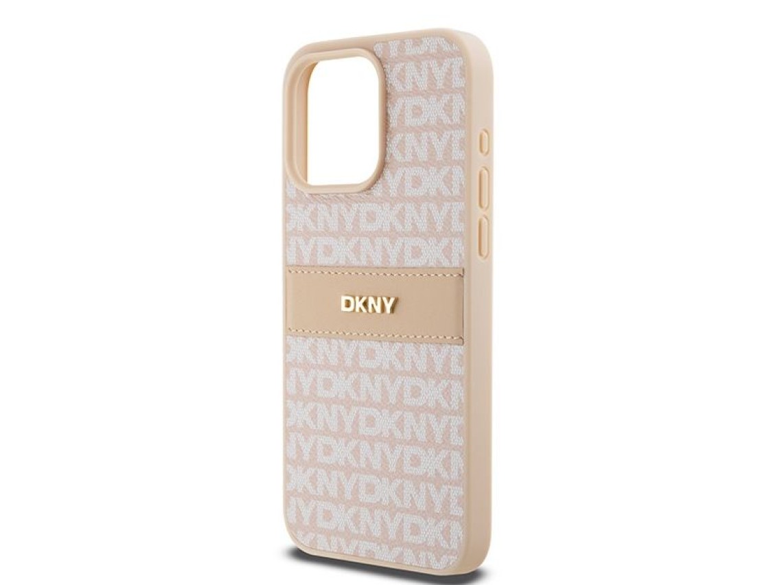 DKNY Leather Mono Stripe & Metal Logo case for iPhone 15 Pro Max - pink