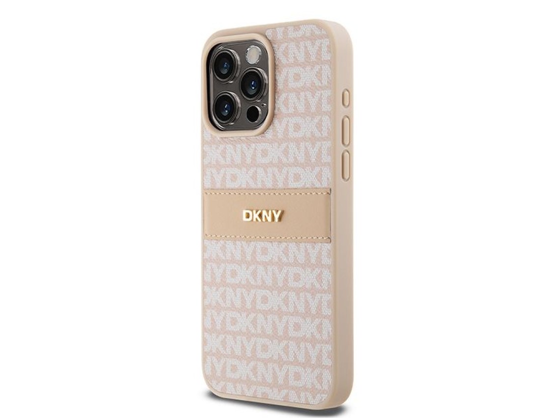 DKNY Leather Mono Stripe & Metal Logo case for iPhone 15 Pro Max - pink