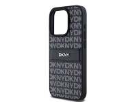 Capa DKNY em couro com estampa Mono Stripe e logo metálico para iPhone 15 Pro Max - preta Capa DKNY em couro com estampa Mono Stripe e logo metálico para iPhone 15 Pro Max - preta