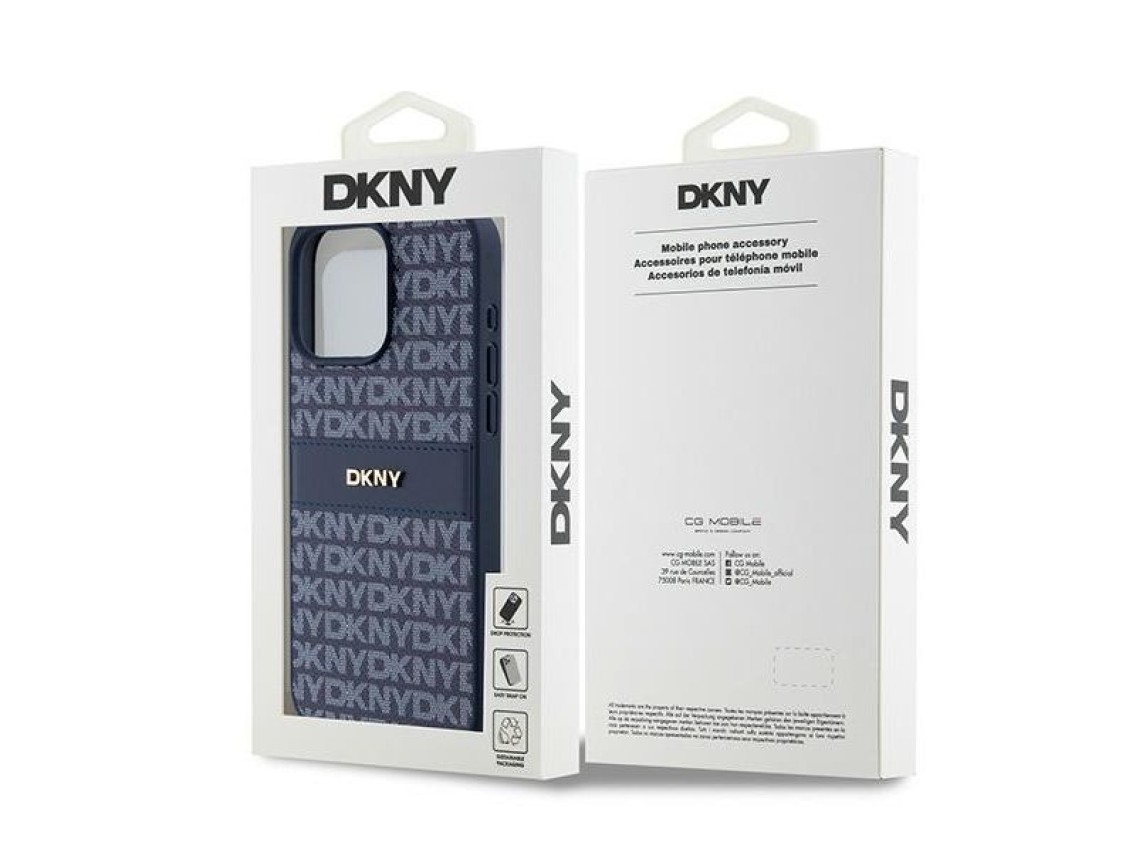 DKNY Leather Mono Stripe & Metal Logo case for iPhone 15 Pro Max - blue