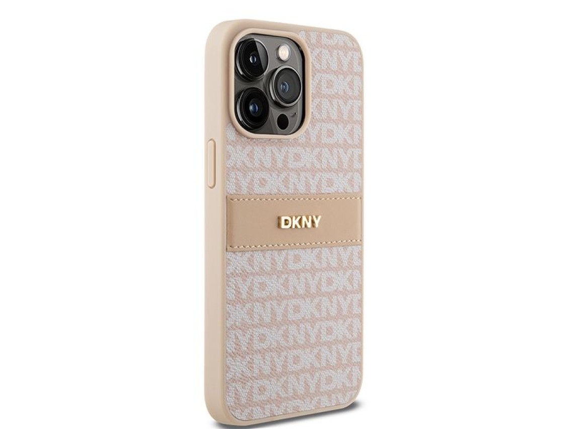 DKNY Leather Mono Stripe & Metal Logo case for iPhone 15 Pro Max - pink