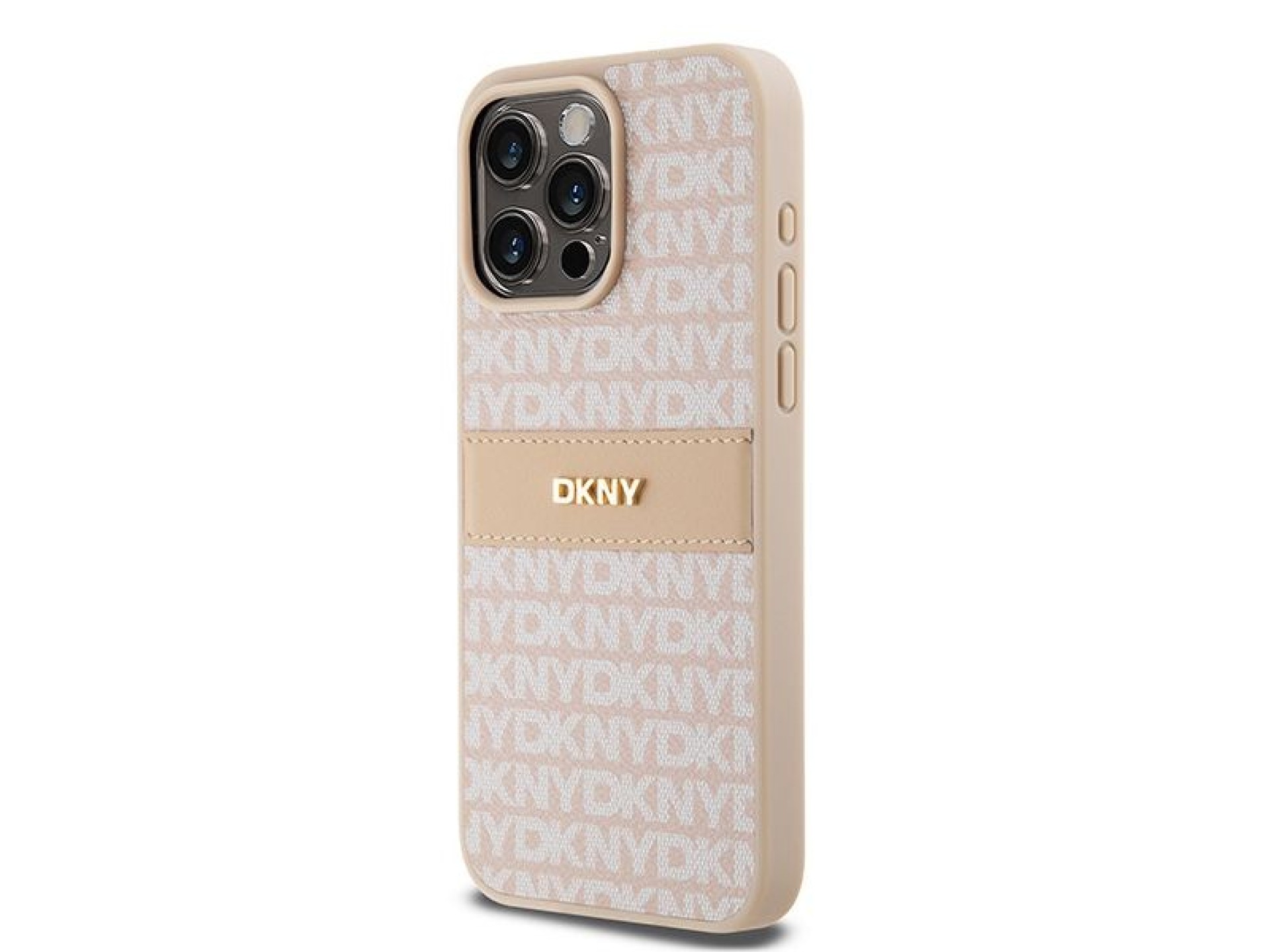 DKNY Leather Mono Stripe & Metal Logo case for iPhone 15 Pro Max - pink