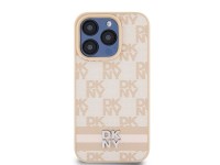 DKNY Leather Checkered Mono Pattern & Printed Stripes case for iPhone 15 Pro Max - pink