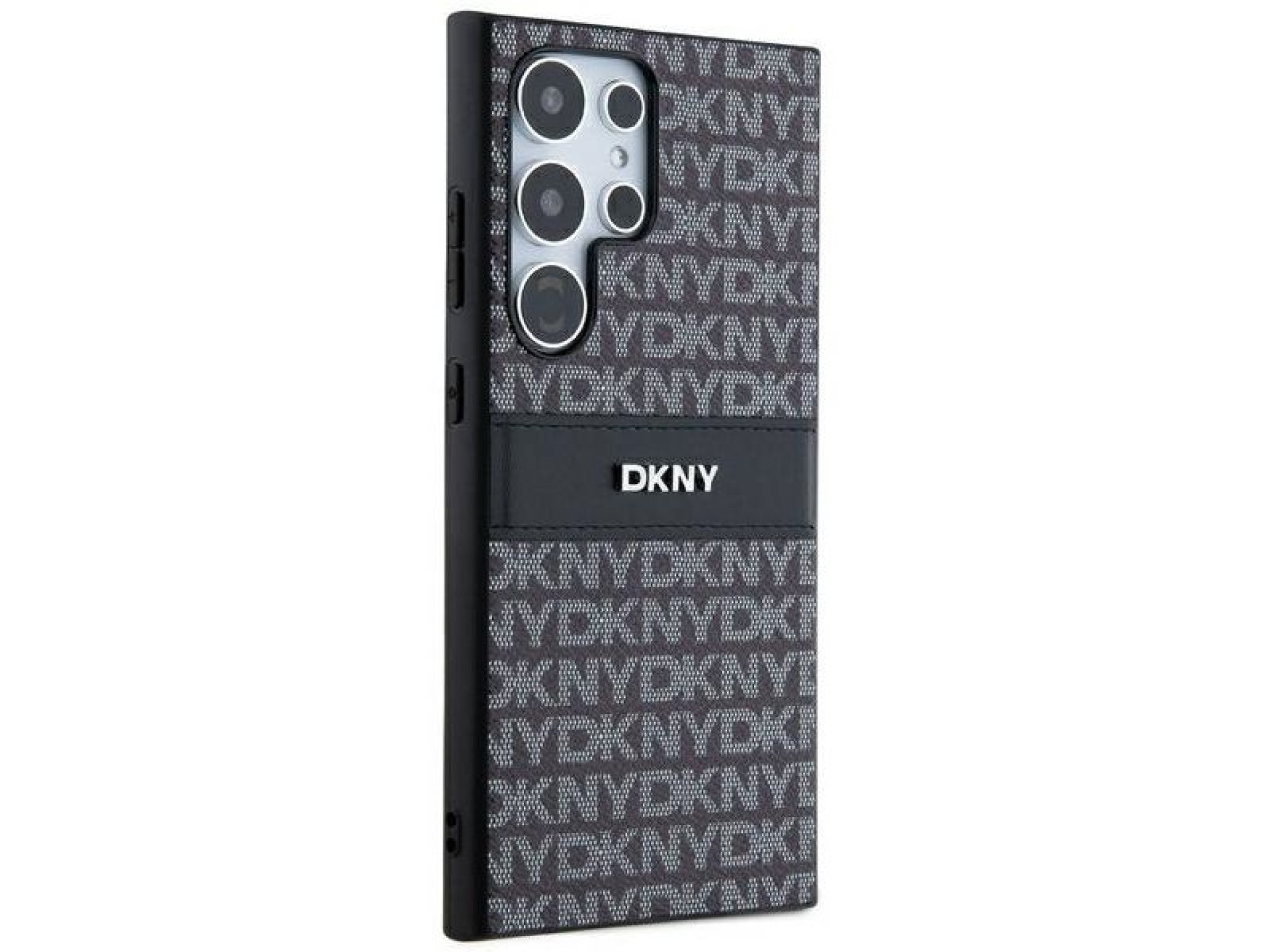 Capa DKNY em couro com estampa Mono Stripe e logo metálico para Samsung Galaxy S24 Ultra - preta