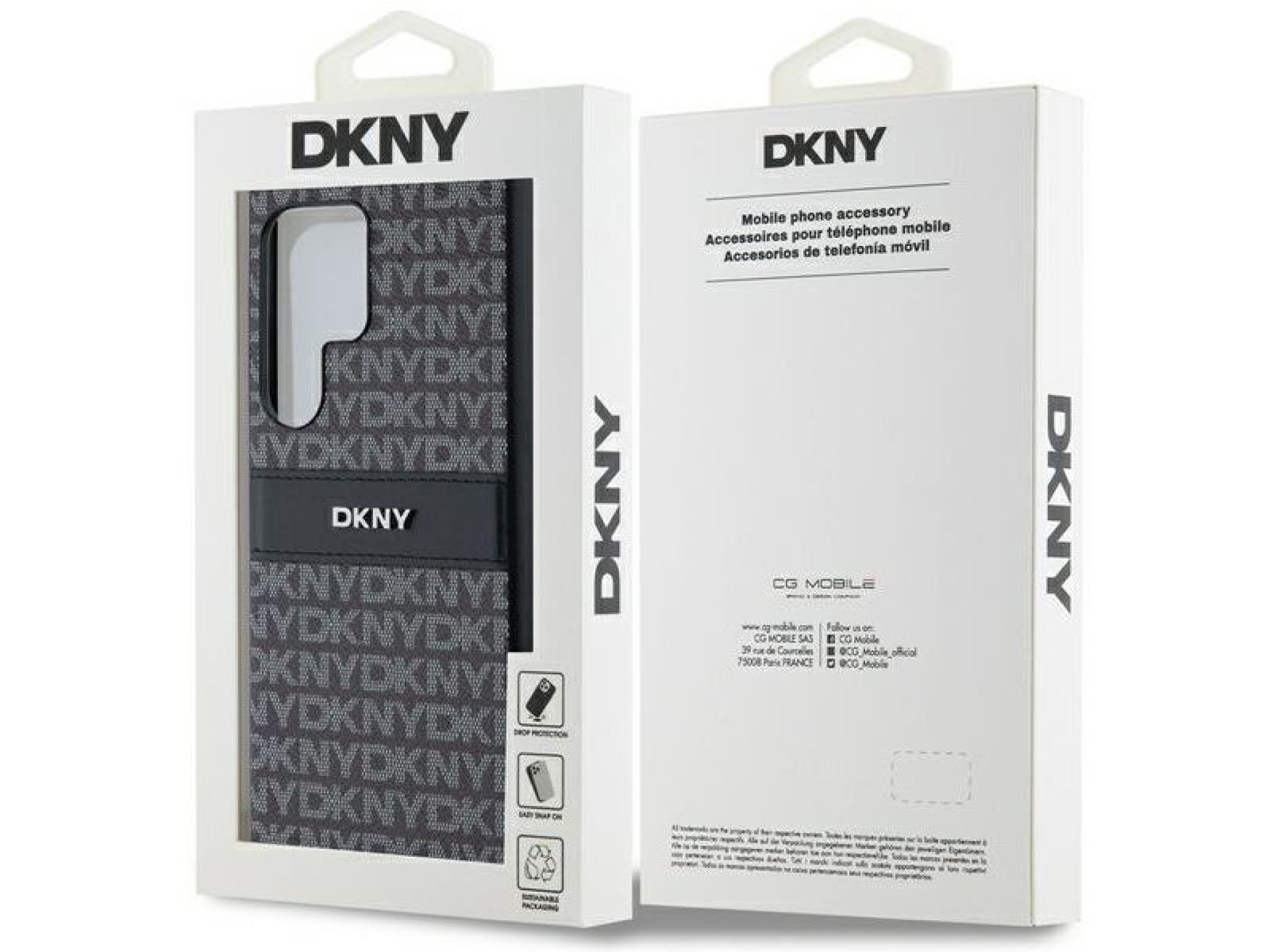 Capa DKNY em couro com estampa Mono Stripe e logo metálico para Samsung Galaxy S24 Ultra - preta