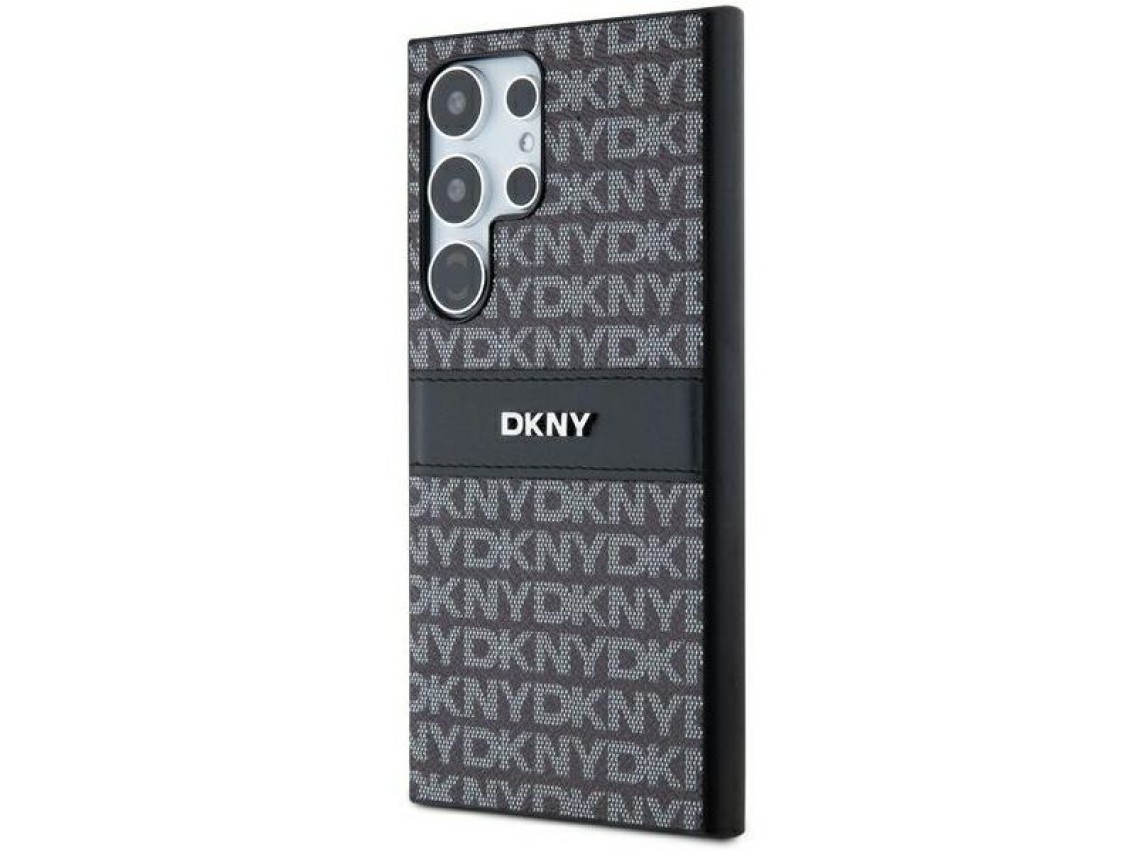 Capa DKNY em couro com estampa Mono Stripe e logo metálico para Samsung Galaxy S24 Ultra - preta