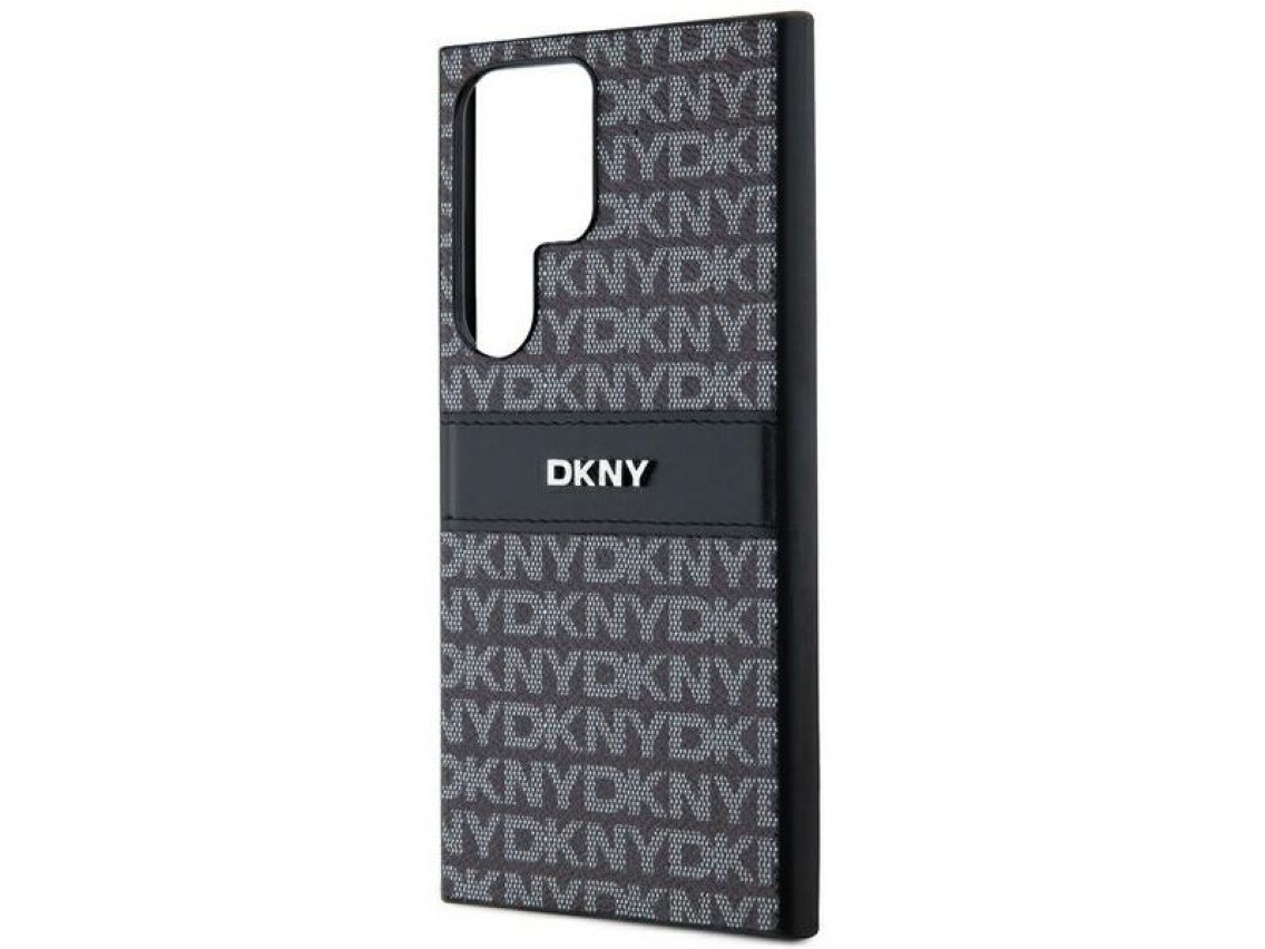 Capa DKNY em couro com estampa Mono Stripe e logo metálico para Samsung Galaxy S24 Ultra - preta