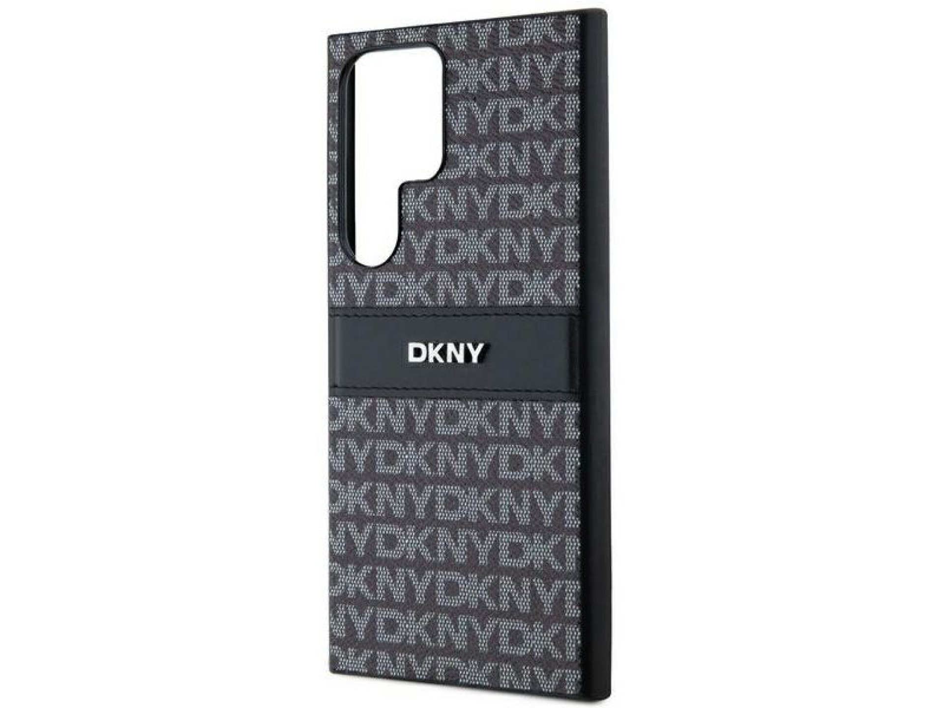 Capa DKNY em couro com estampa Mono Stripe e logo metálico para Samsung Galaxy S24 Ultra - preta