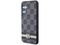 Capa DKNY em couro com estampa xadrez monocrom�tica e listras para Samsung Galaxy S24+ - preta