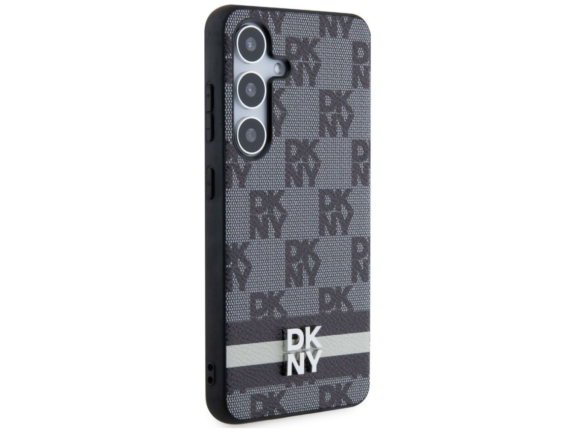 DKNY Leather Checkered Mono Pattern & Printed Stripes case for Samsung Galaxy S24+ - black