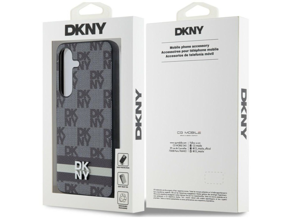 DKNY Leather Checkered Mono Pattern & Printed Stripes case for Samsung Galaxy S24+ - black