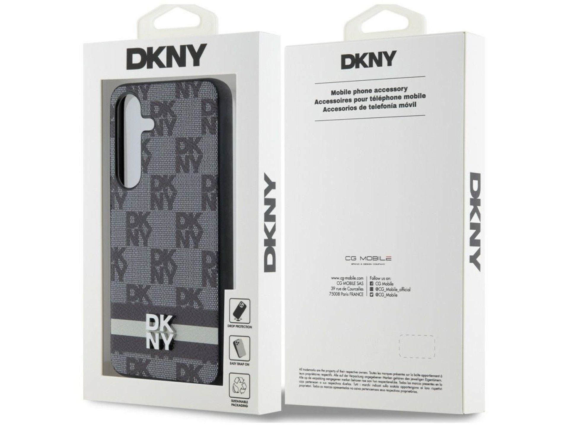 DKNY Leather Checkered Mono Pattern & Printed Stripes case for Samsung Galaxy S24+ - black