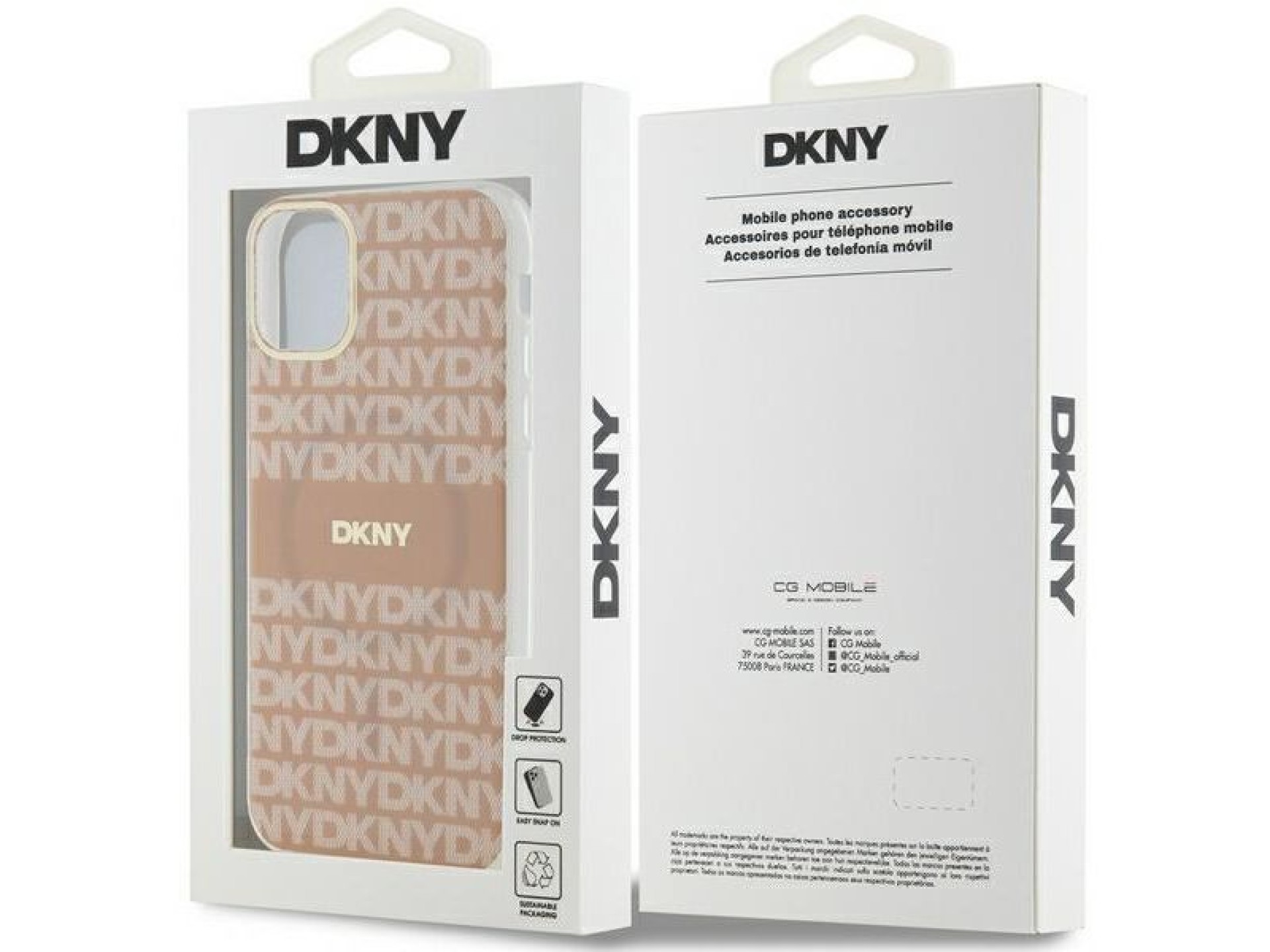 Capa DKNY IML Mono & Stripe MagSafe para iPhone 11 / Xr - rosa