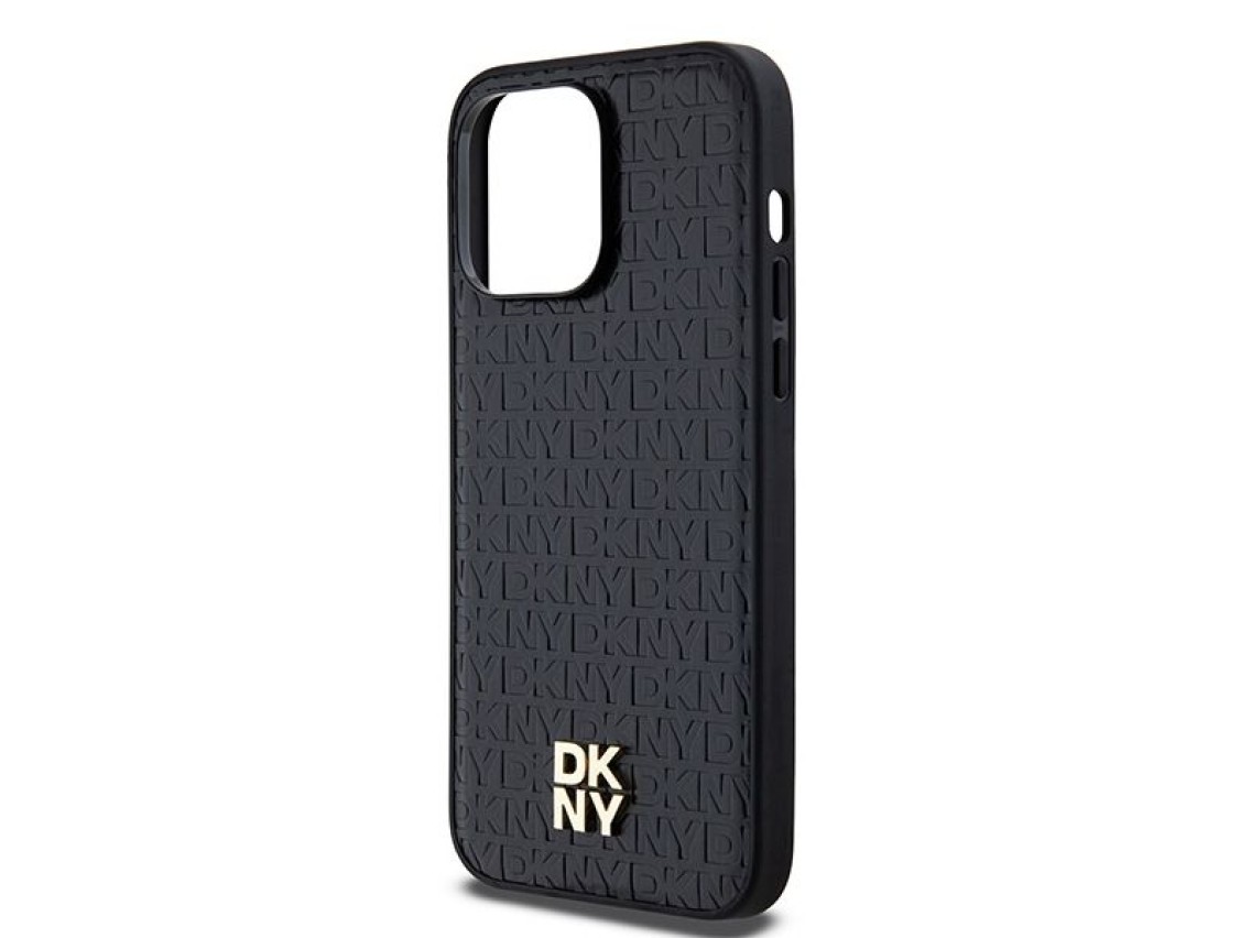 Funda MagSafe DKNY con estampado de cuero y logo metálico para iPhone 13 Pro / 13 - Negra