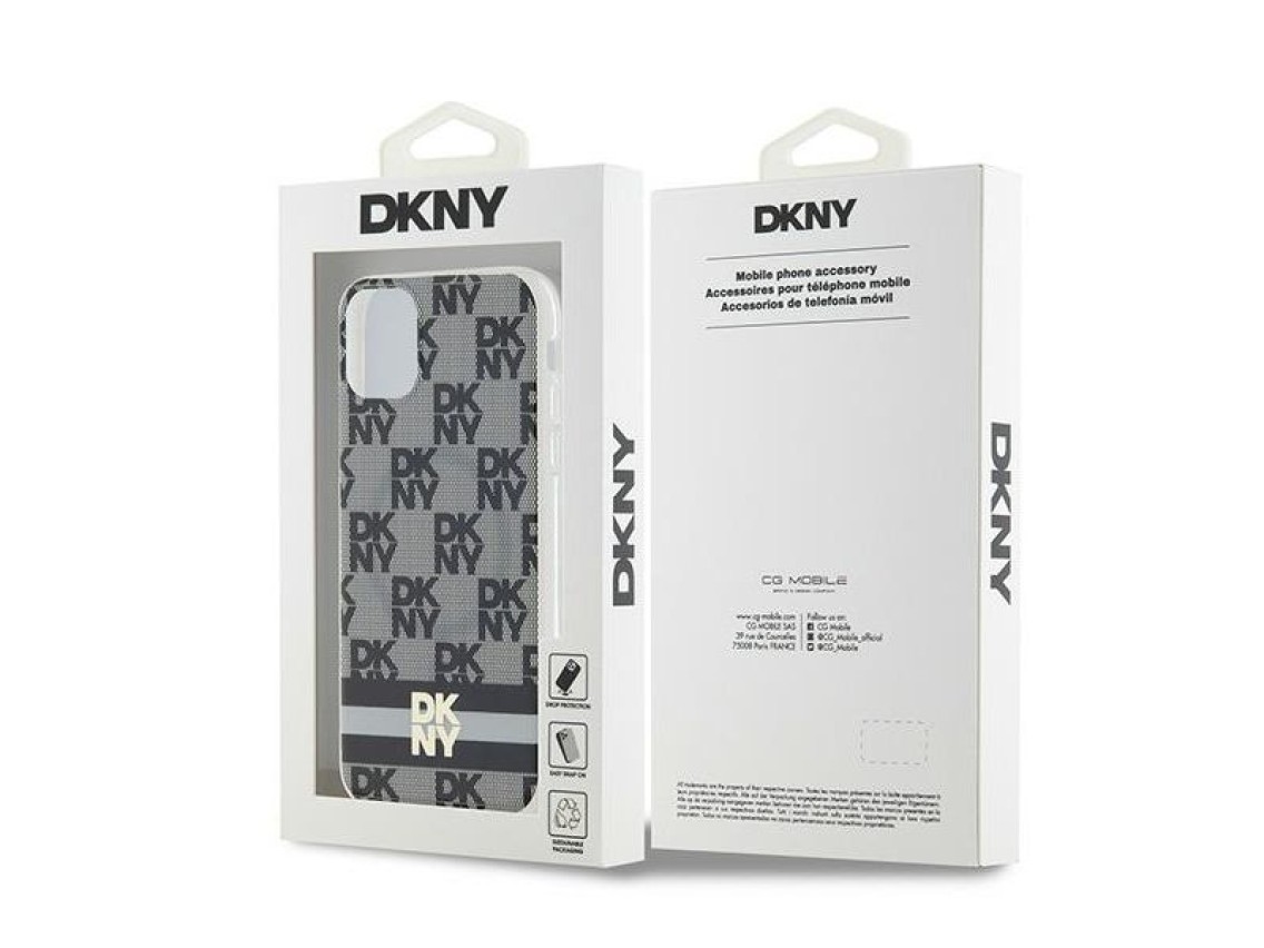 DKNY IML Checkered Mono Pattern & Printed Stripes MagSafe Case for iPhone 11 / Xr - Black