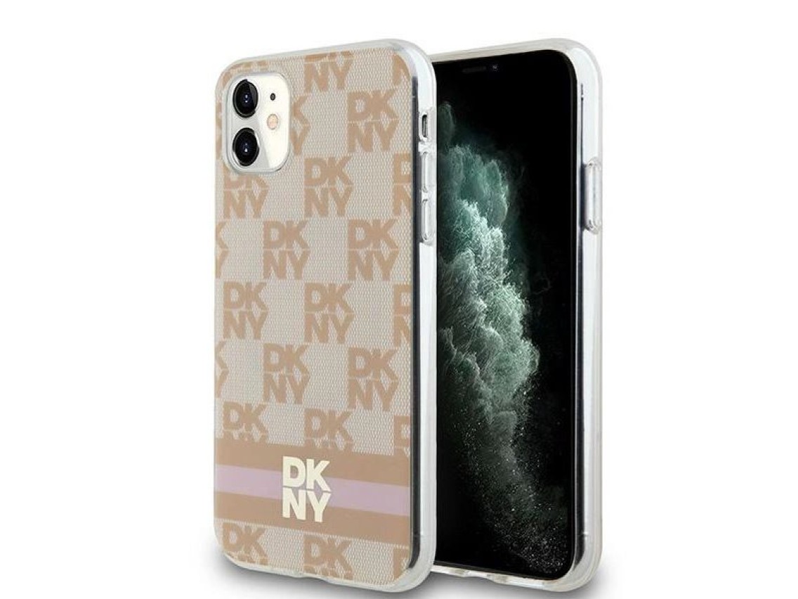 DKNY IML Checkered Mono Pattern & Printed Stripes MagSafe case for iPhone 11 / Xr - pink