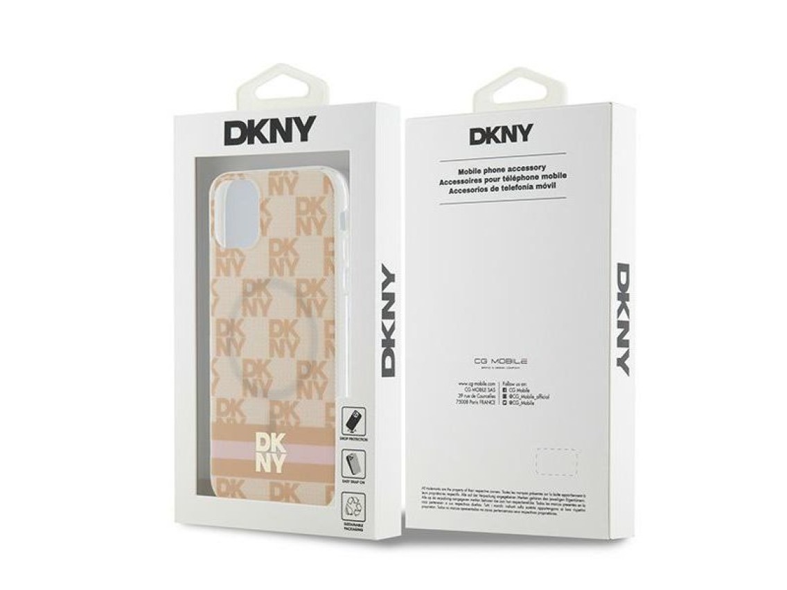 DKNY IML Checkered Mono Pattern & Printed Stripes MagSafe case for iPhone 11 / Xr - pink