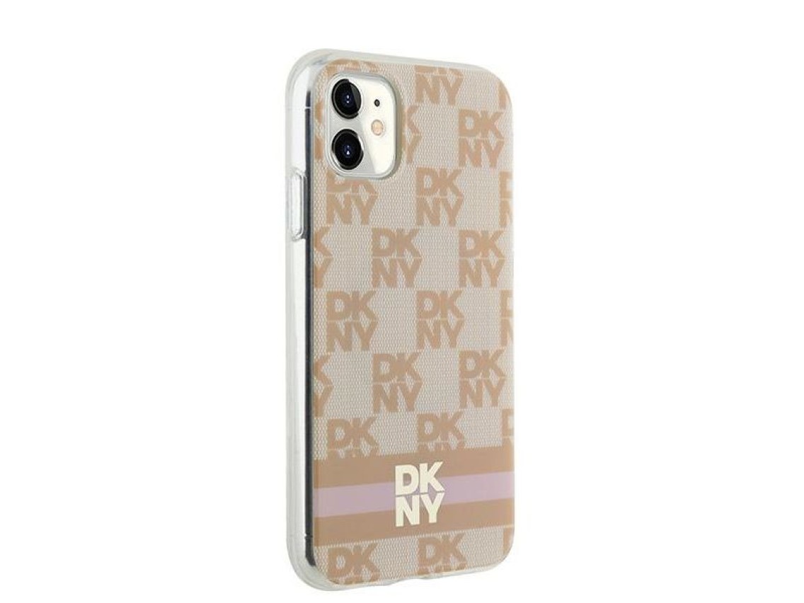 DKNY IML Checkered Mono Pattern & Printed Stripes MagSafe case for iPhone 11 / Xr - pink