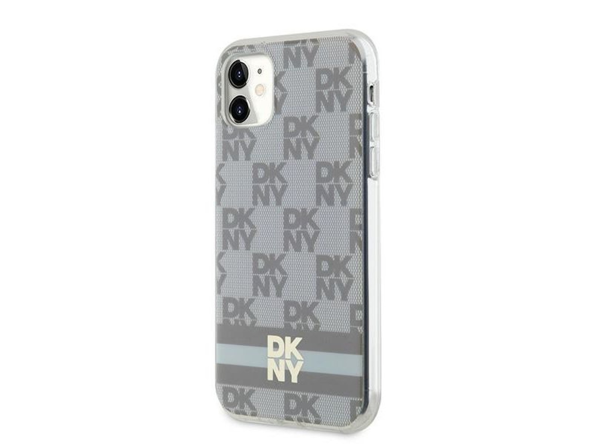 Capa MagSafe DKNY IML com estampa xadrez monocromática e listras para iPhone 11/Xr - bege