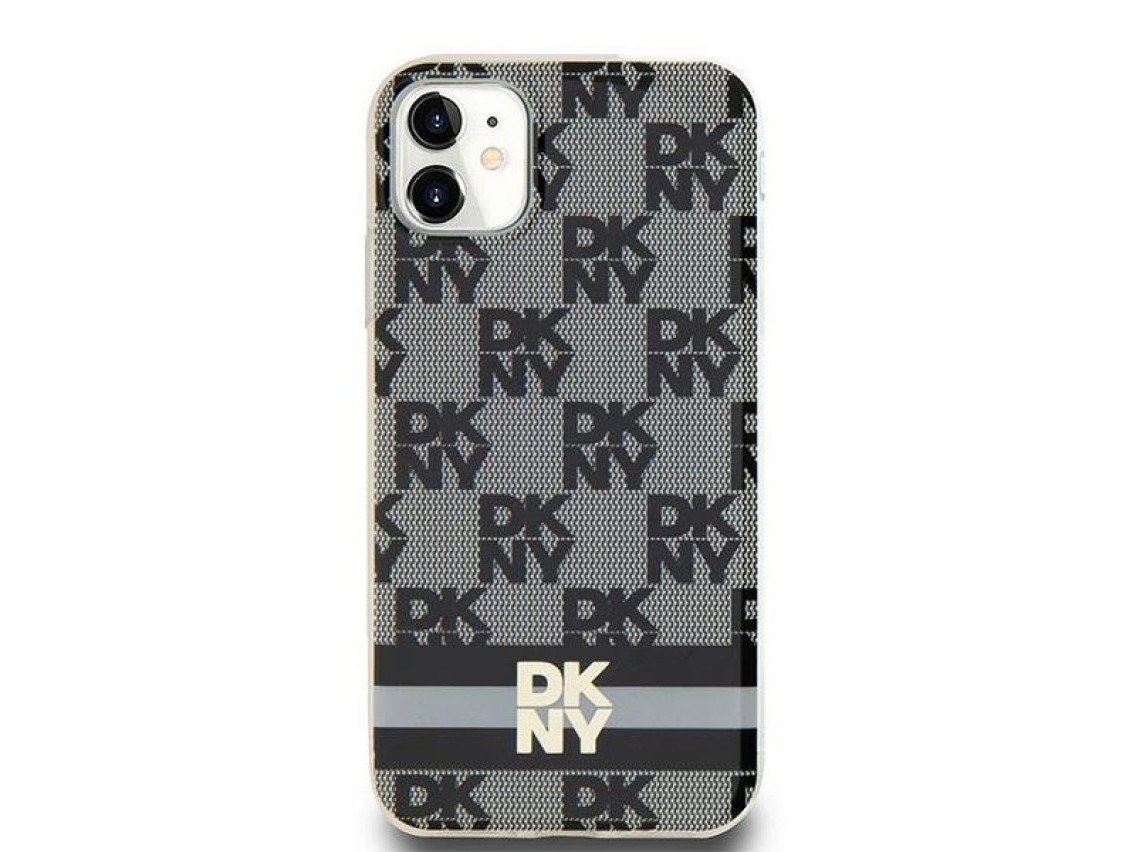 DKNY IML Checkered Mono Pattern & Printed Stripes MagSafe Case for iPhone 11 / Xr - Black