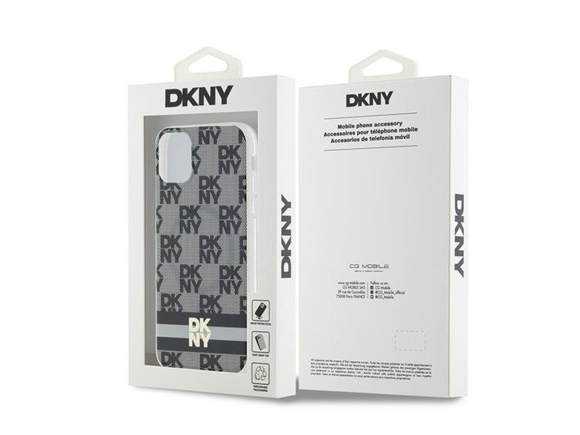 DKNY IML Checkered Mono Pattern & Printed Stripes MagSafe Case for iPhone 11 / Xr - Black
