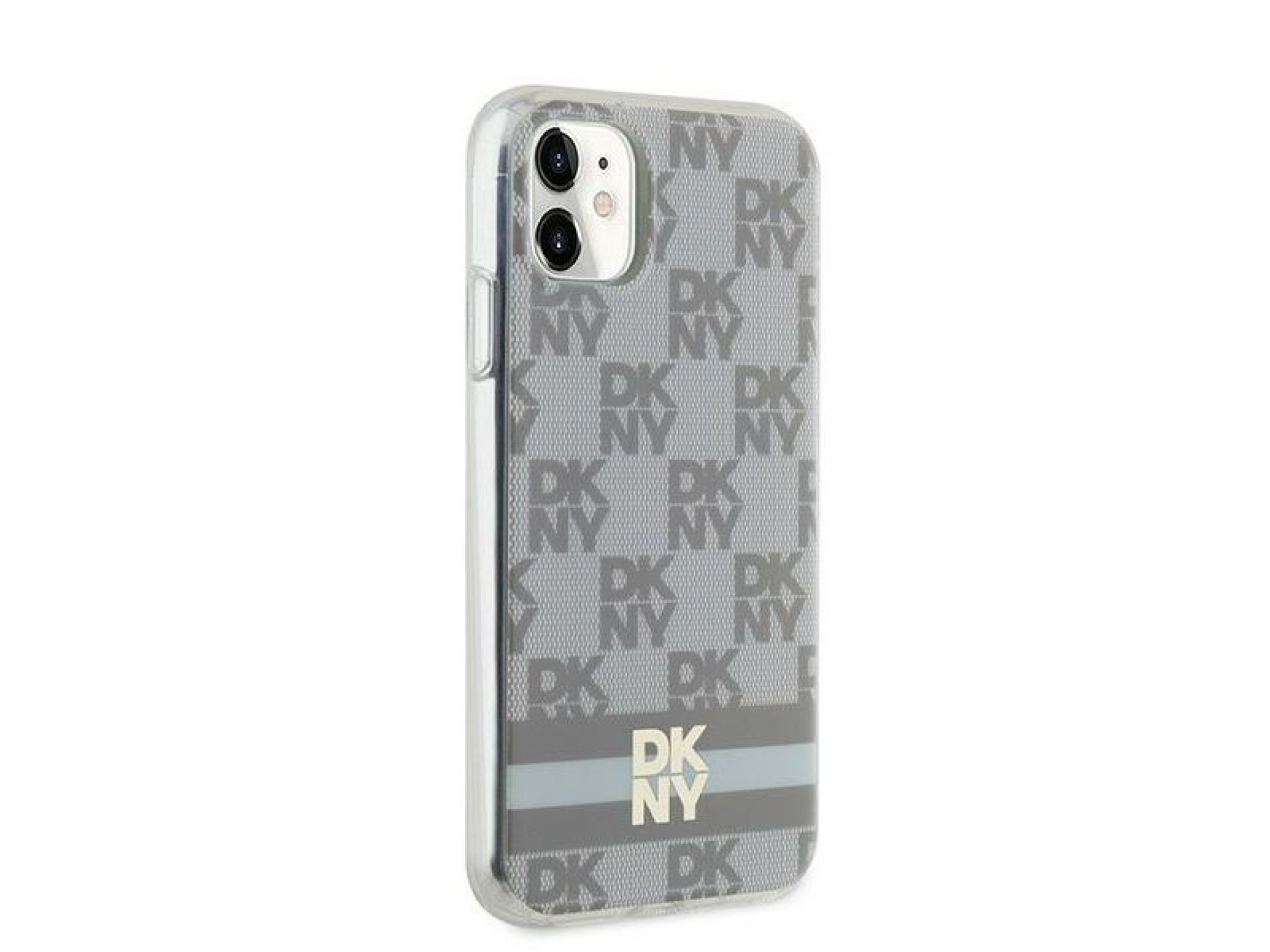 Capa MagSafe DKNY IML com estampa xadrez monocromática e listras para iPhone 11/Xr - bege