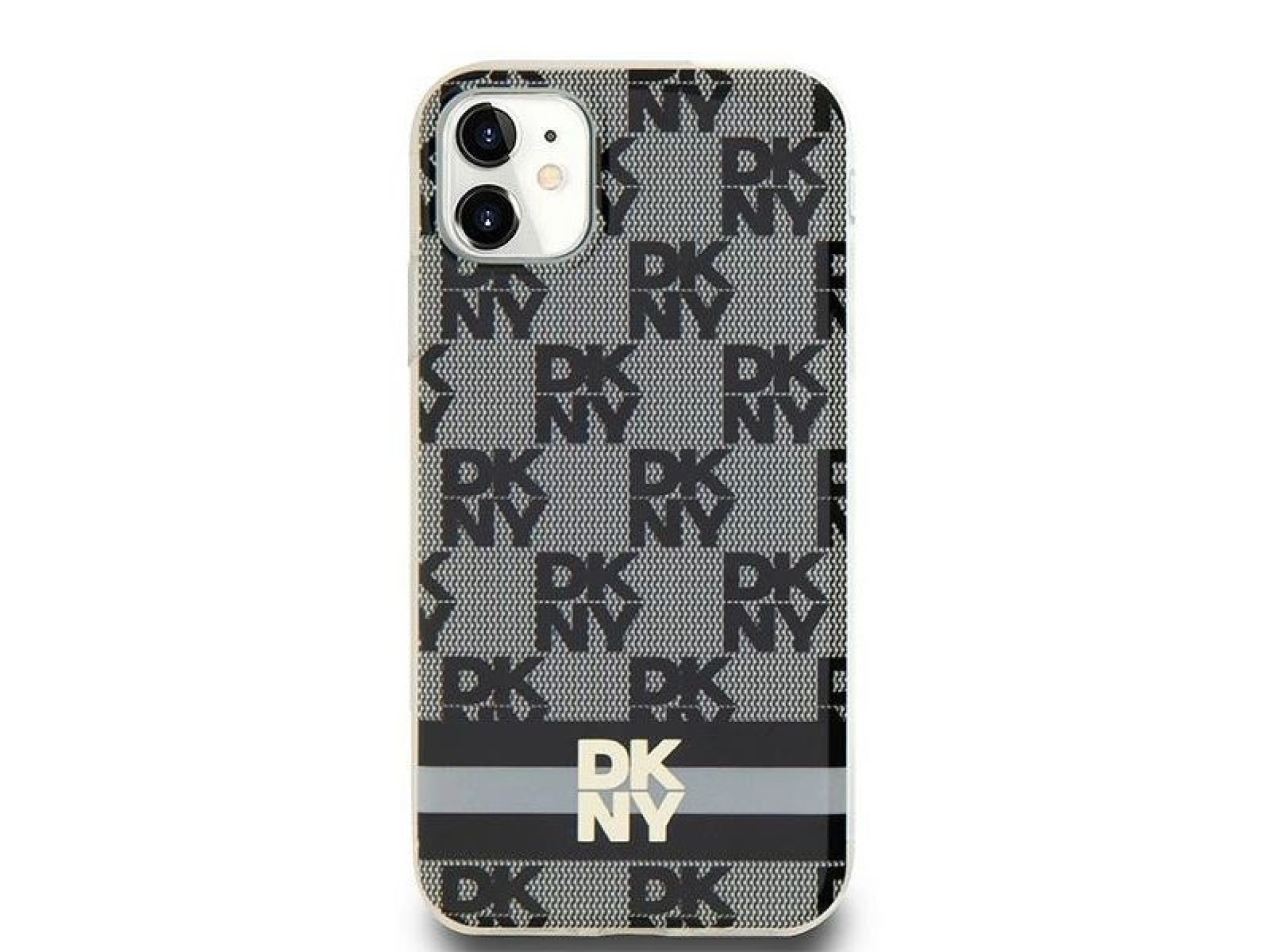 DKNY IML Checkered Mono Pattern & Printed Stripes MagSafe Case for iPhone 11 / Xr - Black