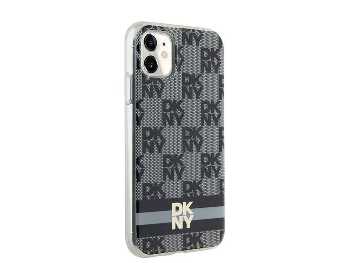 DKNY IML Checkered Mono Pattern & Printed Stripes MagSafe Case for iPhone 11 / Xr - Black
