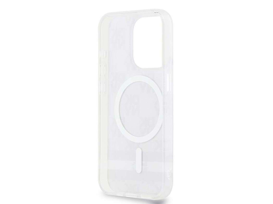 Capa MagSafe DKNY IML com estampa xadrez monocromática e listras para iPhone 13 Pro / 13 - Preta