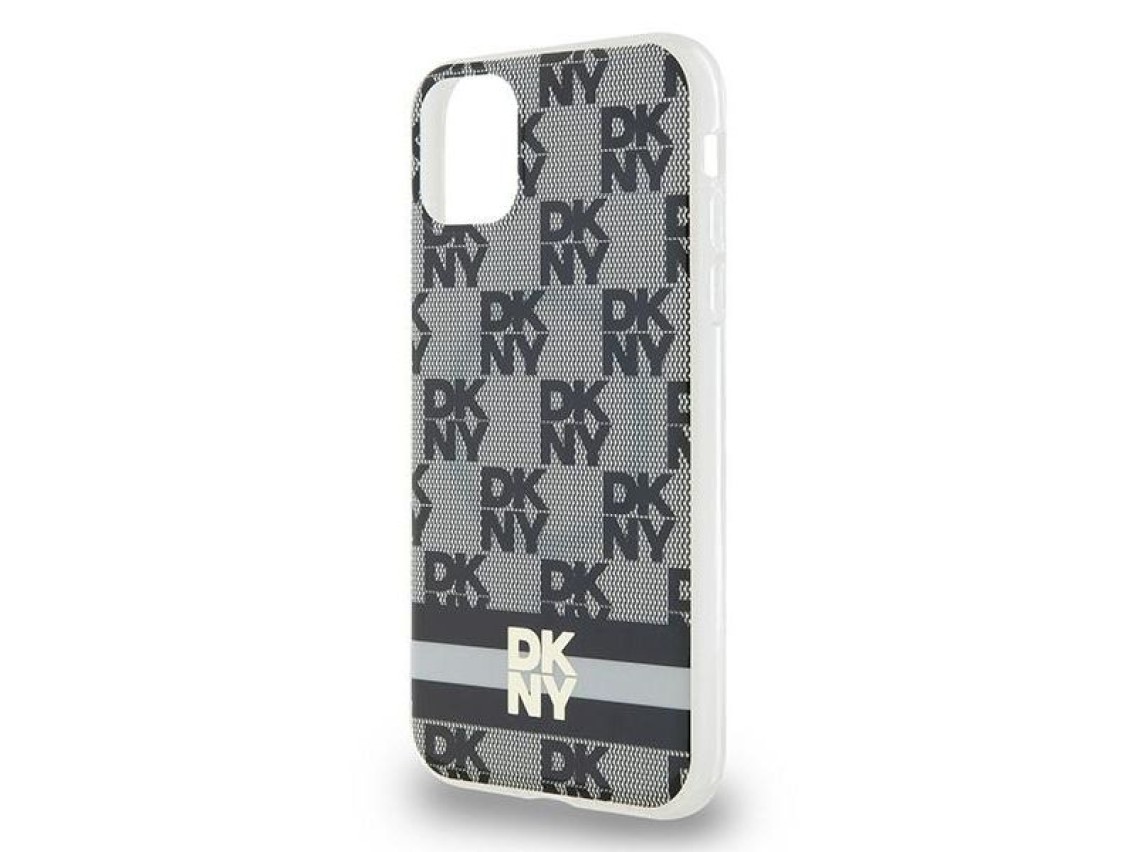 DKNY IML Checkered Mono Pattern & Printed Stripes MagSafe Case for iPhone 11 / Xr - Black