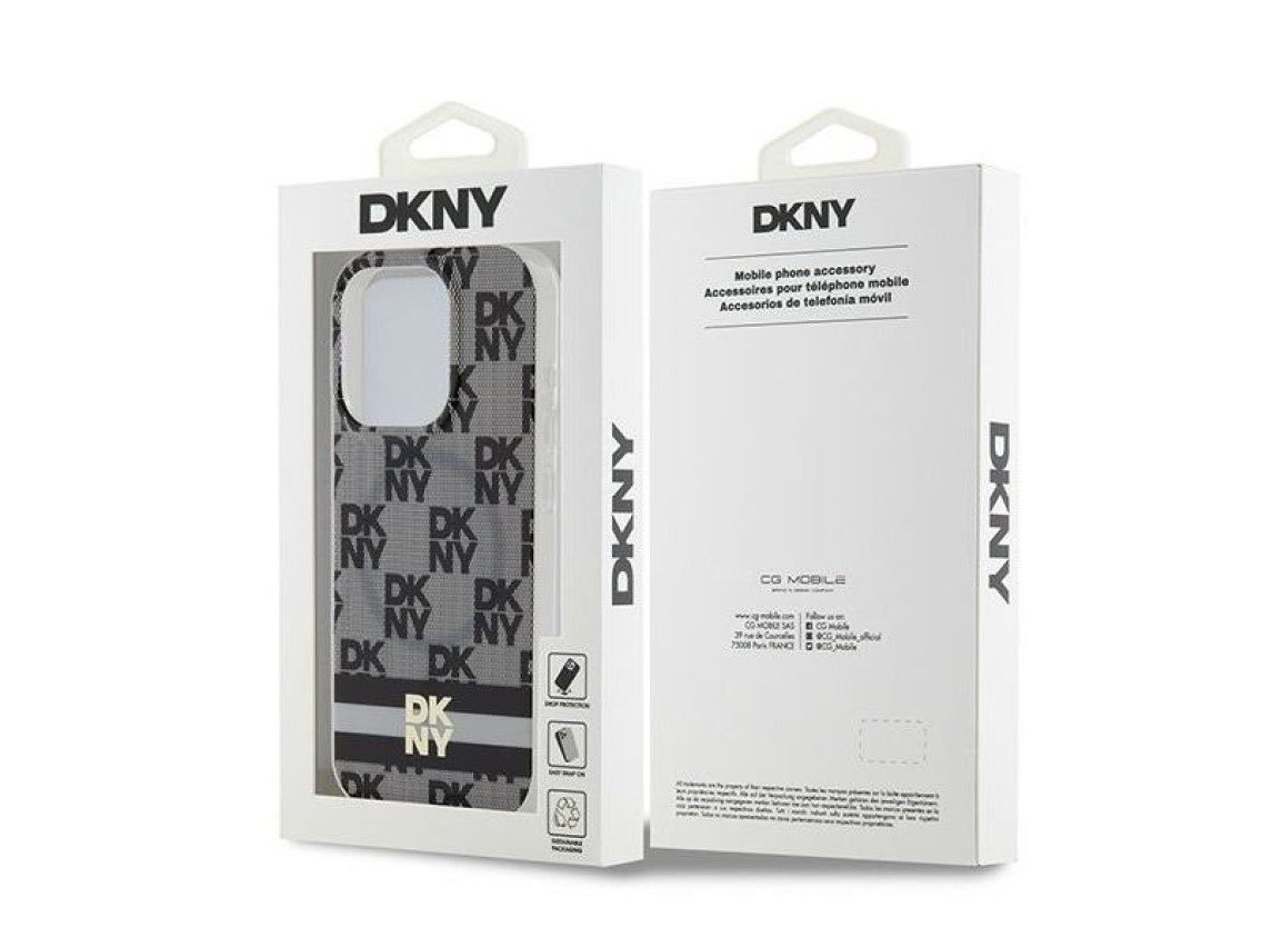 Capa MagSafe DKNY IML com estampa xadrez monocromática e listras para iPhone 13 Pro / 13 - Preta